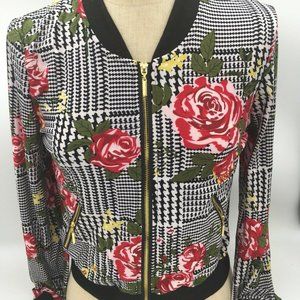 Indero Black Red Rose Jacket Gold Zippers